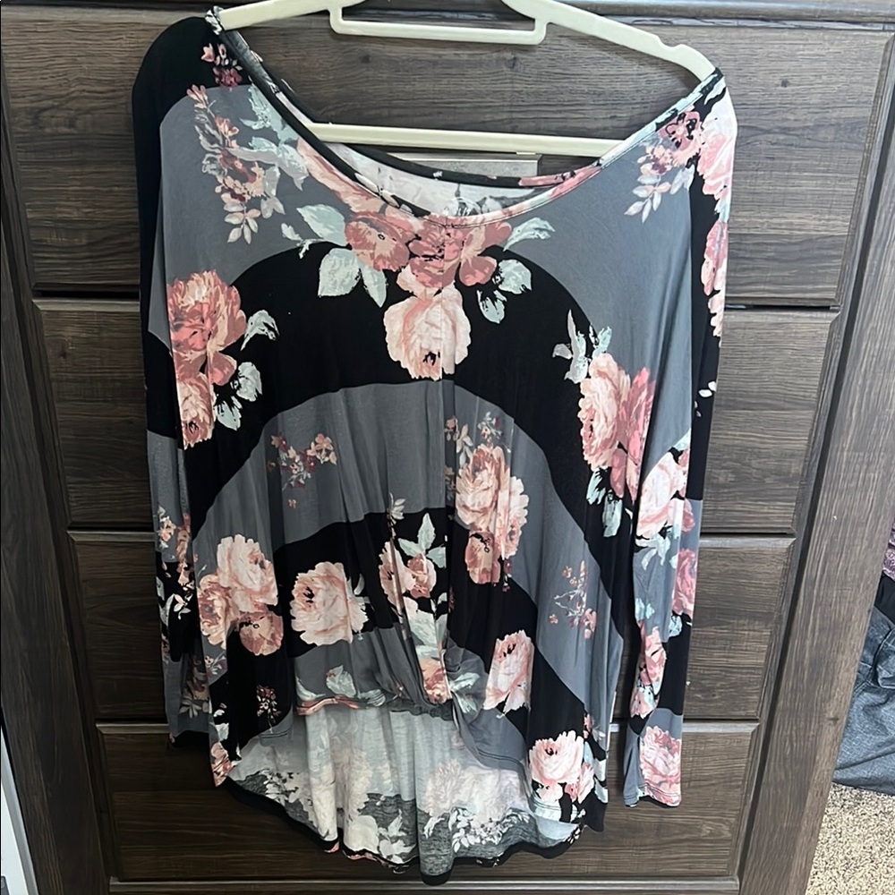 Maurices Gray Asymmetrical Blouse Relaxed Fit